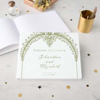 Olive Green French Flourish Arch Wedding Guest Book