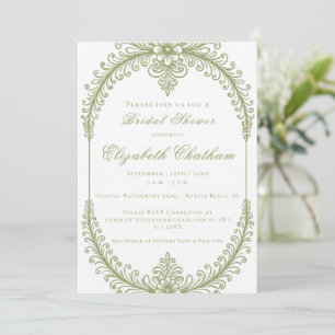 Olive Green French Flourish Frame Bridal Shower Invitation