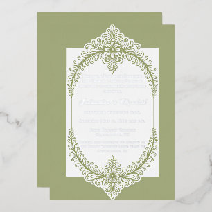 Olive Green French Flourish Frame Wedding