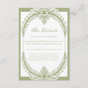 Olive Green French Flourish Frame Wedding Enclosure Card