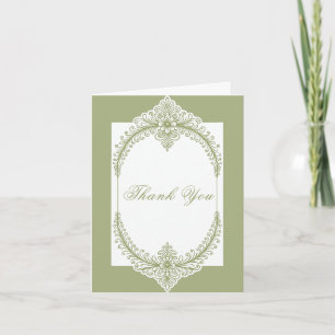 Olive Green French Flourish Frame Wedding Thank You Card