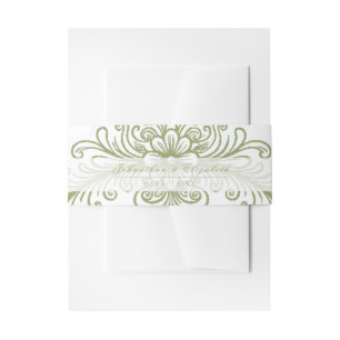 Olive Green French Flourish Wedding Invitation Belly Band