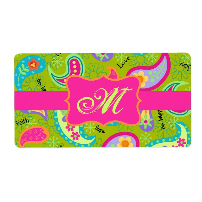 Olive Green Fuchsia Pink Modern Paisley Monogram (Front)