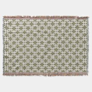 Olive Green Geometric Links Pattern Throw Blanket