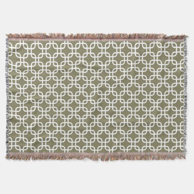 Olive Green Geometric Links Pattern Throw Blanket (Front)