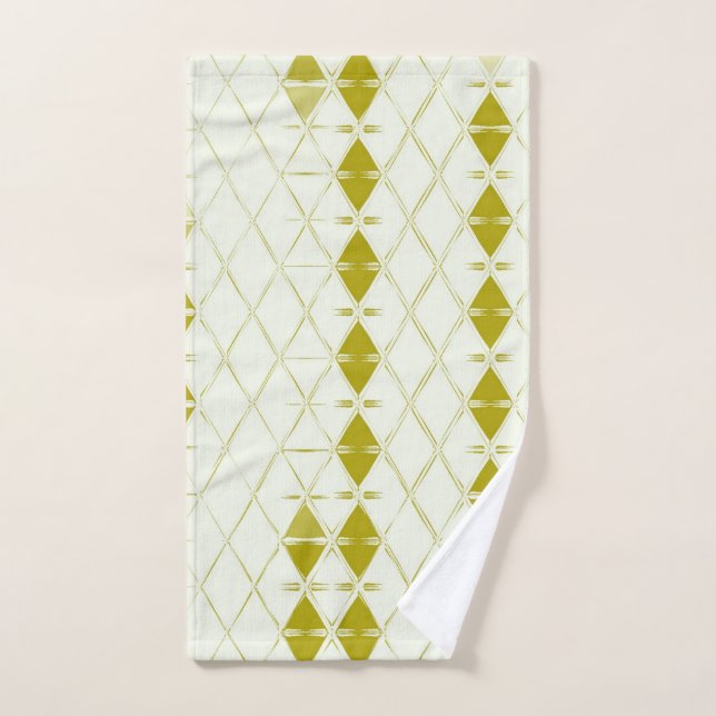 Olive Green Geometric Mid Century Modern Print Hand Towel (Hand Towel)