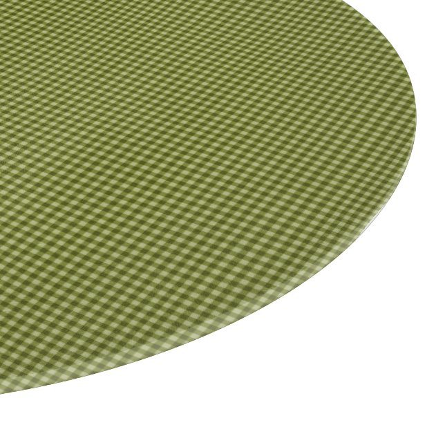 Olive Green Gingham-12in ROUND GLASS CUTTING BOARD (Corner)