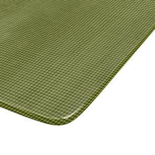 Olive Green Gingham-6x7 GLASS CUTTING BOARD