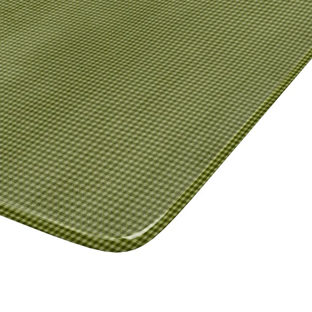 Olive Green Gingham-6x7 GLASS CUTTING BOARD (Corner)