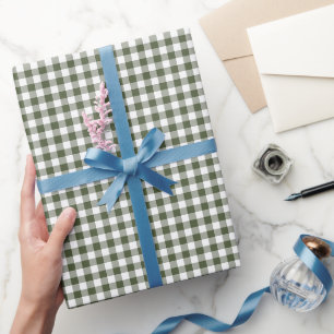 Olive Green Gingham Check Pattern Wrapping Paper