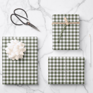 Olive Green Gingham Check Pattern Wrapping Paper Sheet