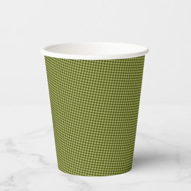 Olive Green Gingham-PAPER PARTY CUPS (Front)