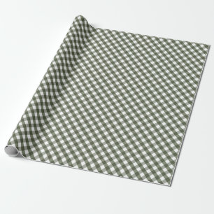 Olive Green Gingham Patterned    Wrapping Paper