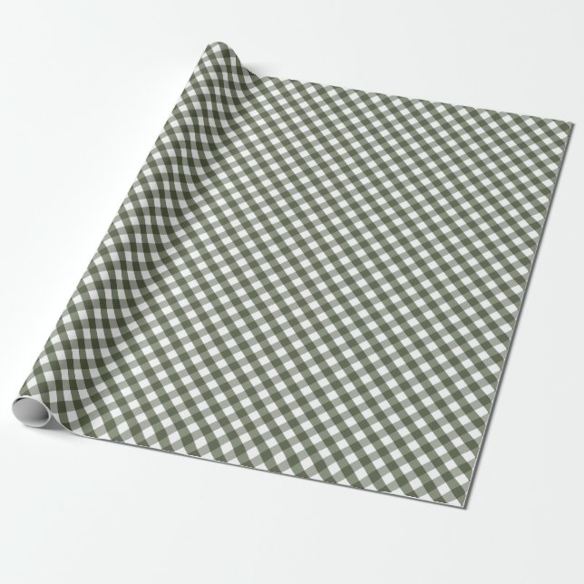 Olive Green Gingham Patterned    Wrapping Paper (Unrolled)