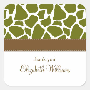 Olive Green Giraffe Pattern Square Sticker