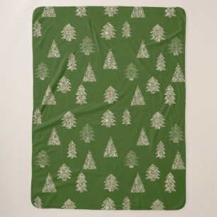 Olive Green Glitter Christmas Trees Sherpa Blanket