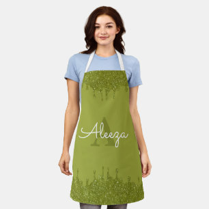 Olive Green Glitter Drips Apron