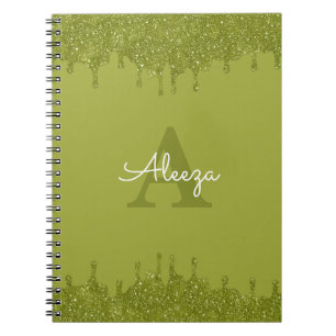 Olive Green Glitter Drips Notebook
