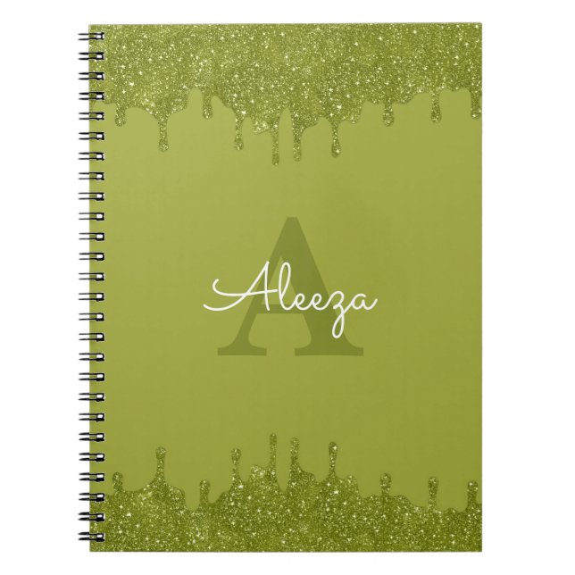 Olive Green Glitter Drips Notebook (Front)