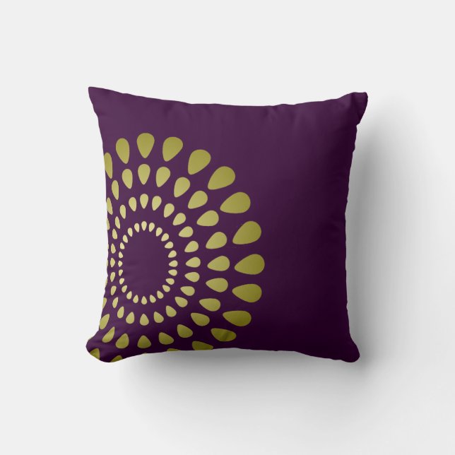 Olive Green Gold Abstract Floral Art Cushion (Front)