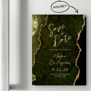 Olive Green Gold Agate Magnetic Save the Date