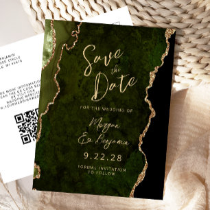 Olive Green Gold Agate QR Code Save the Date Announcement Postcard