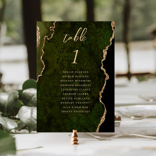 Olive Green Gold Agate Wedding Table Number