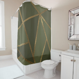 Olive Green Gold Bronze Geometric Glam Chic Shower Curtain