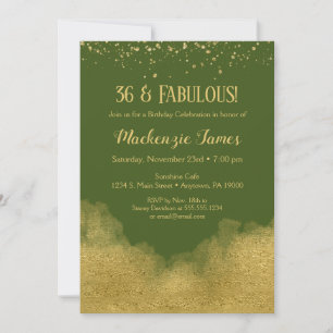 Olive Green Gold Confetti Birthday Invitation
