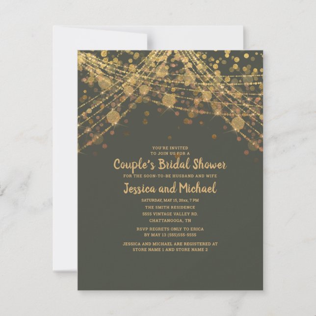 Olive Green Gold Couple's Bridal Shower Invitation (Front)
