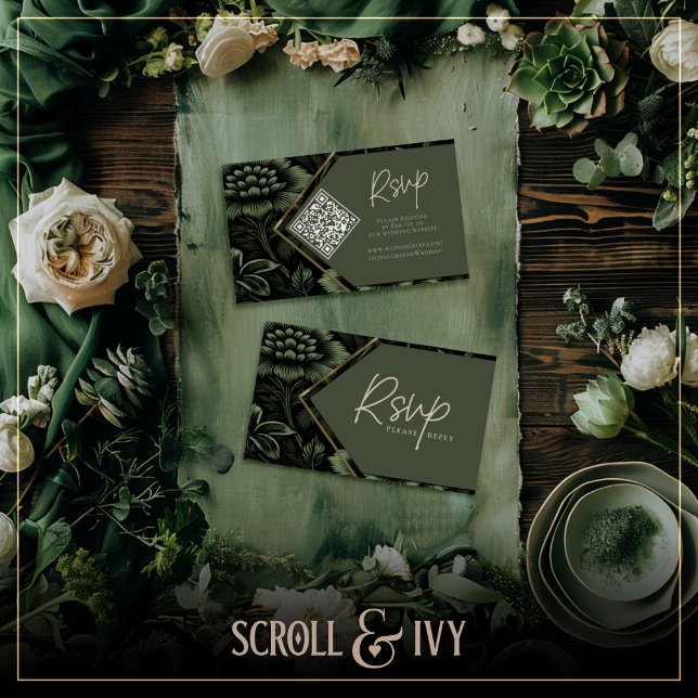 Olive Green & Gold Frame Floral RSVP  Enclosure Card (Creator Uploaded)