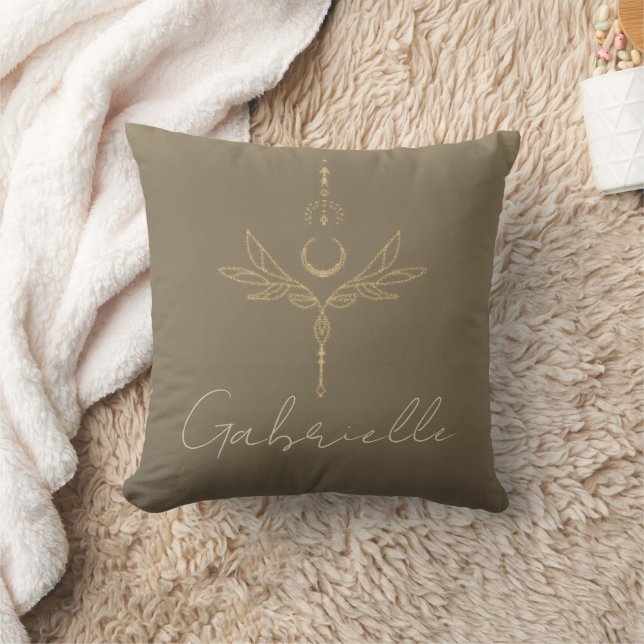 Olive Green & Gold Glitter Celestial Name Cushion (Blanket)