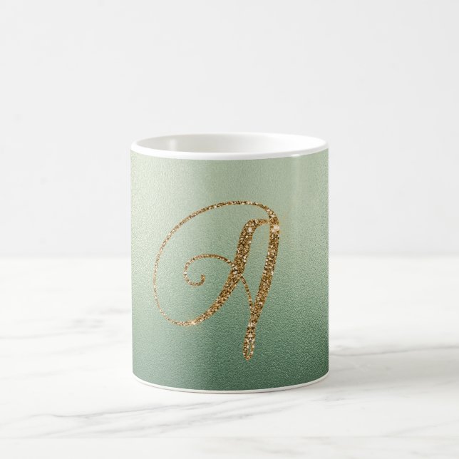 Olive Green Gold Glitter Letter A Coffee Mug (Center)