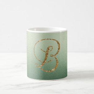 Olive Green Gold Glitter Letter B Coffee Mug