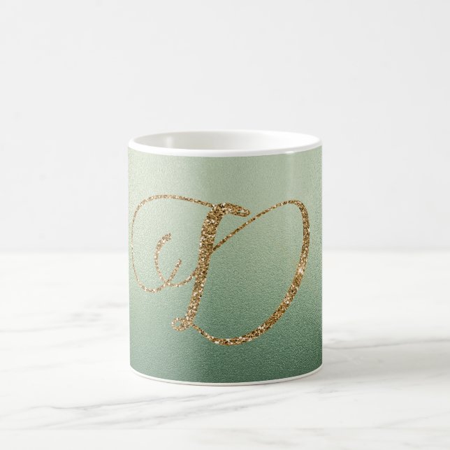 Olive Green Gold Glitter Letter D Coffee Mug (Center)