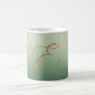 Olive Green Gold Glitter Letter E Coffee Mug