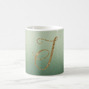 Olive Green Gold Glitter Letter J Coffee Mug