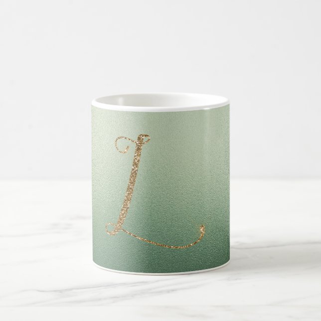 Olive Green Gold Glitter Letter L Coffee Mug (Center)