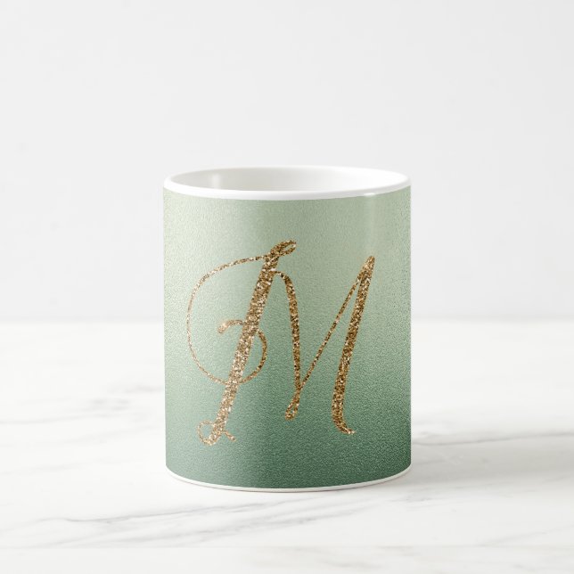 Olive Green Gold Glitter Letter M Coffee Mug (Center)