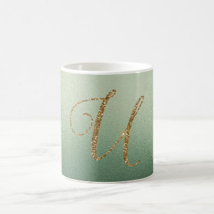 Olive Green Gold Glitter Letter U Coffee Mug