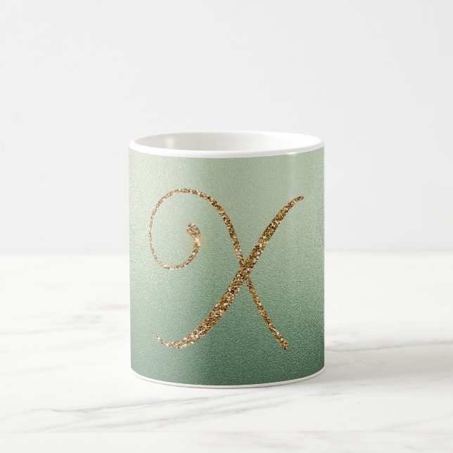 Olive Green Gold Glitter Letter X Coffee Mug (Center)