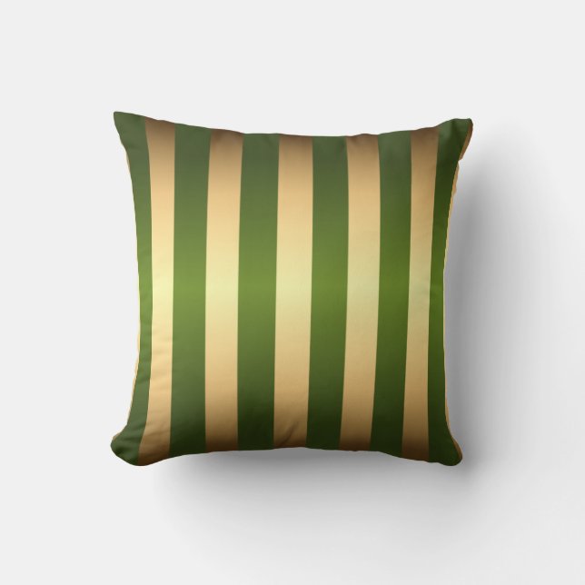 Olive Green Gold Stripes Pattern Cushion (Front)