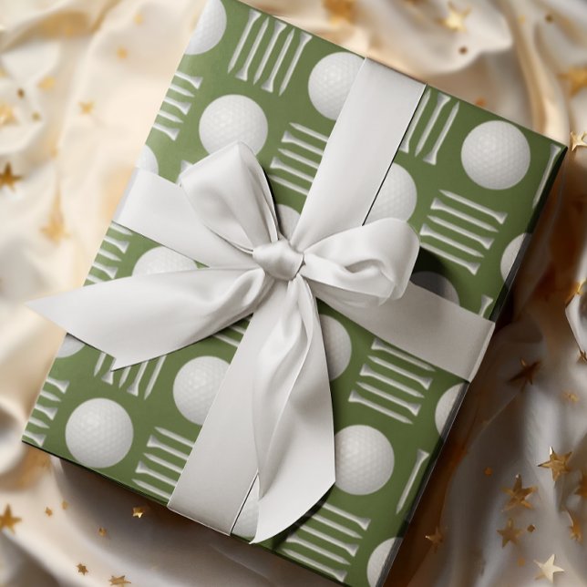 Olive Green Golf Ball and Tee Gift  Wrapping Paper (Creator Uploaded)