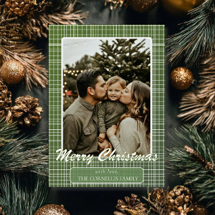 Olive Green Gradient Checkered Christmas Holiday Card