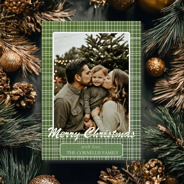 Olive Green Gradient Checkered Christmas Holiday Card (Creator Uploaded)