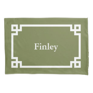 Olive Green Greek Key Monogram Standard Pillowcase