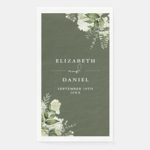 Olive Green Greenery Floral Elegant Wedding Napkin