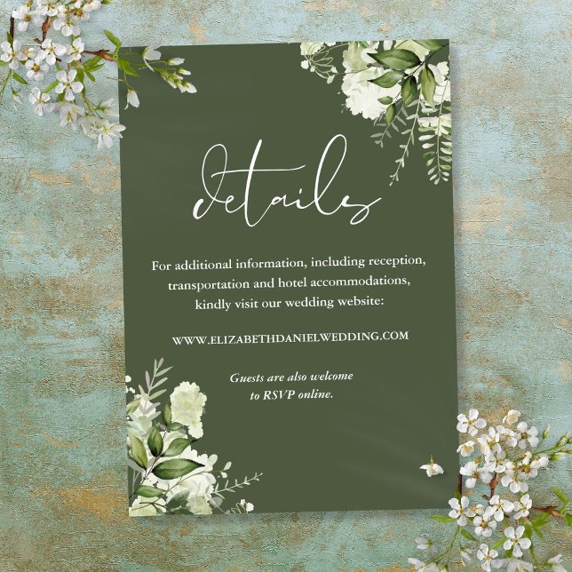 Olive Green Greenery Floral Wedding Details Enclosure Card (Olive Green Greenery Floral Wedding Details Enclosure Card)
