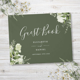 Olive Green Greenery Floral Wedding Guest Book