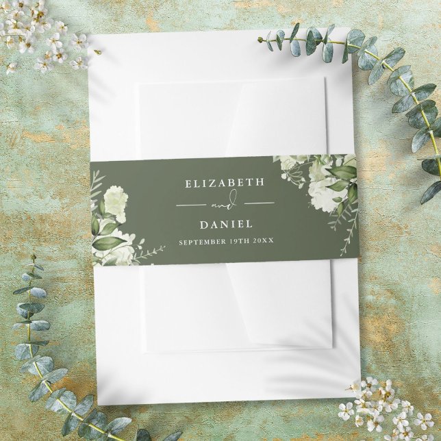 Olive Green Greenery Floral Wedding Invitation Belly Band (Olive Green Greenery Floral Wedding Invitation Belly Band)